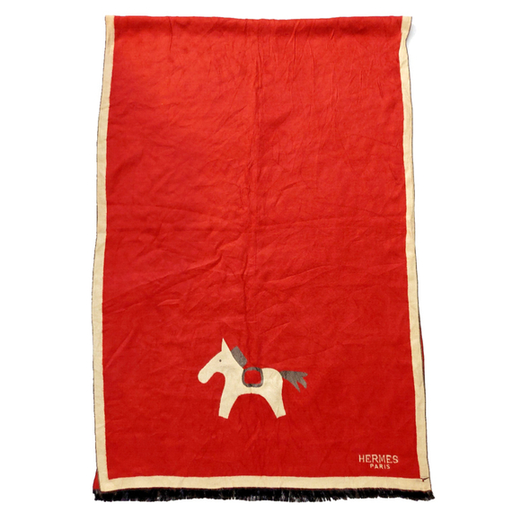 HERMÈS Red & Tan Reversibile Wrap Shawl Scarf Pre-owned - Picture 3 of 16